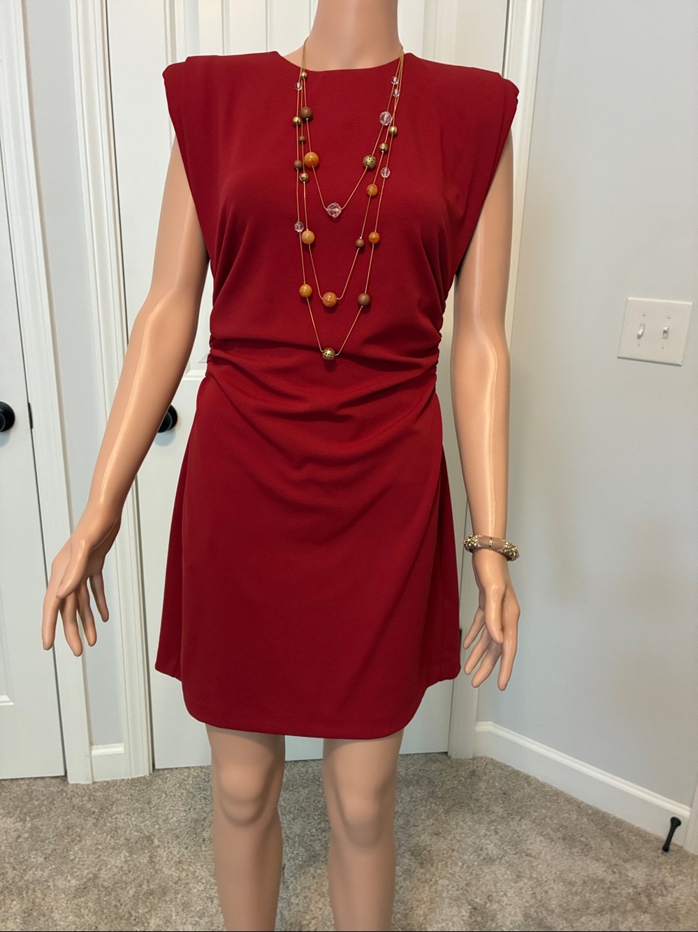 Sleeveless Red Shift Dress with Draped Waist Antonio Melani